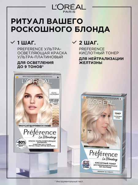 Изображение товара Корректор цвета для волос L'Oreal Paris Preference Кислотный тонер (платиновый блонд)