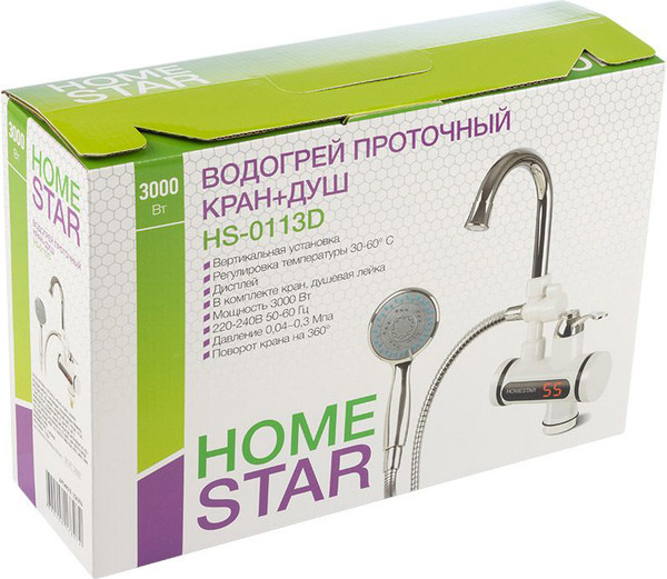 Изображение товара Проточный водонагреватель HomeStar HS-0113D (кран+душ)