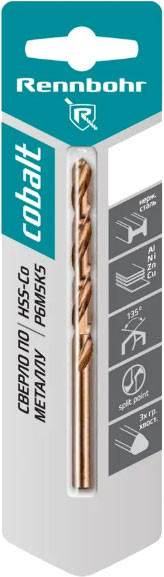 Изображение товара Сверло Rennbohr 6.0х93мм Power-Cobalt Р6М5К5 / 668060