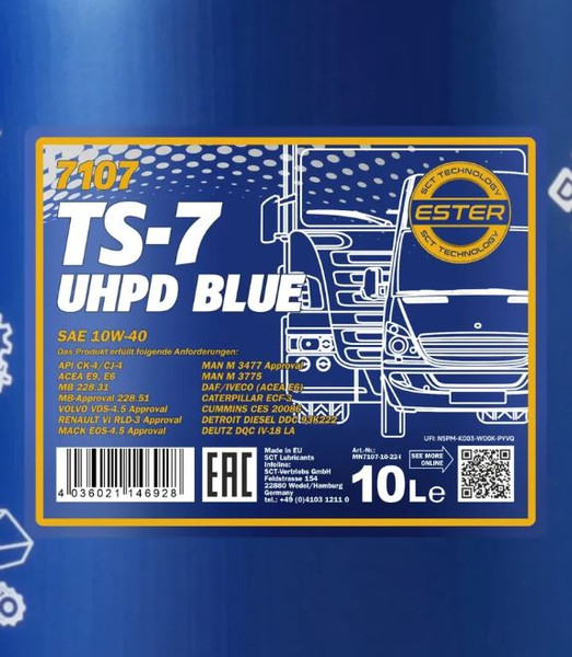 Изображение товара Моторное масло Mannol TS-7 Blue 7107 10W40 CK-4 E6  / MN7107-10 (10л)