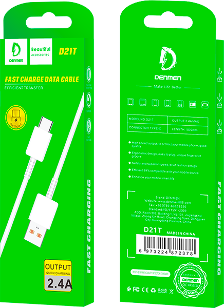 Изображение товара Кабель Denmen D21T Type-C (1м, белый)