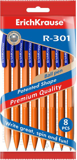 Изображение товара Набор шариковых ручек Erich Krause R-301 Matic Orange / 56613 (8шт, синий)