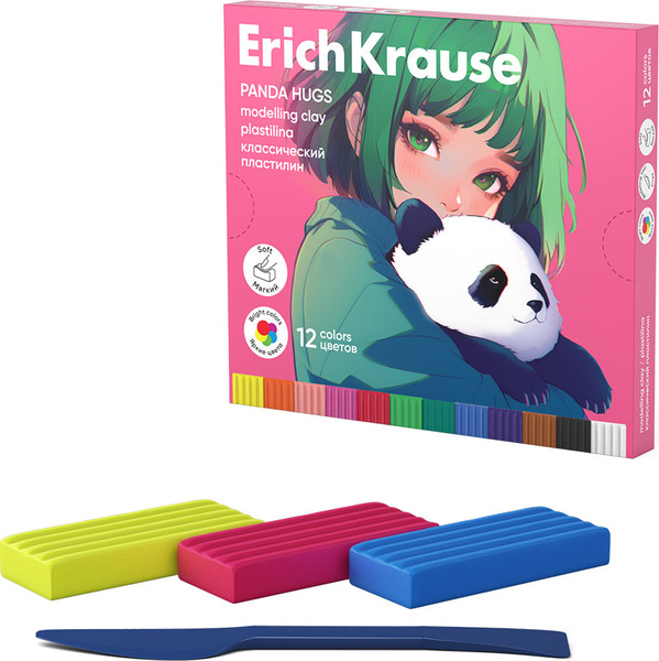 Изображение товара Пластилин Erich Krause Классический. Panda Hugs / 62976 (12цв)