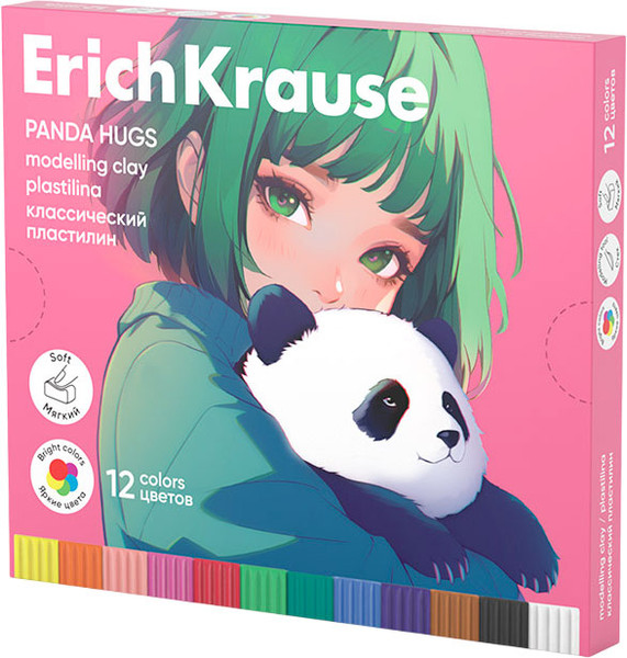 Изображение товара Пластилин Erich Krause Классический. Panda Hugs / 62976 (12цв)