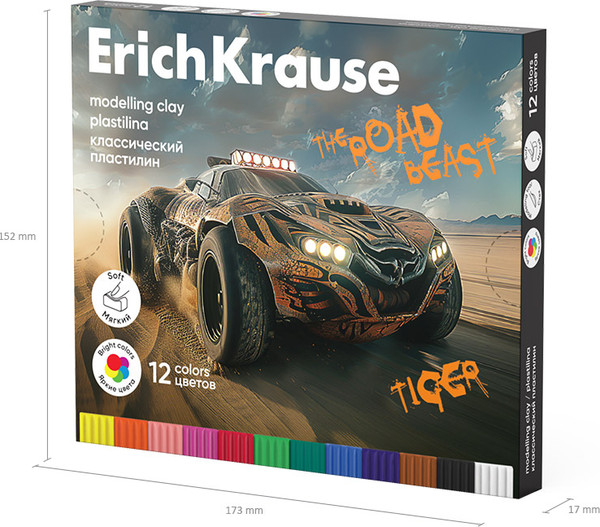 Изображение товара Пластилин Erich Krause Классический. Road Beast / 62977 (12цв)