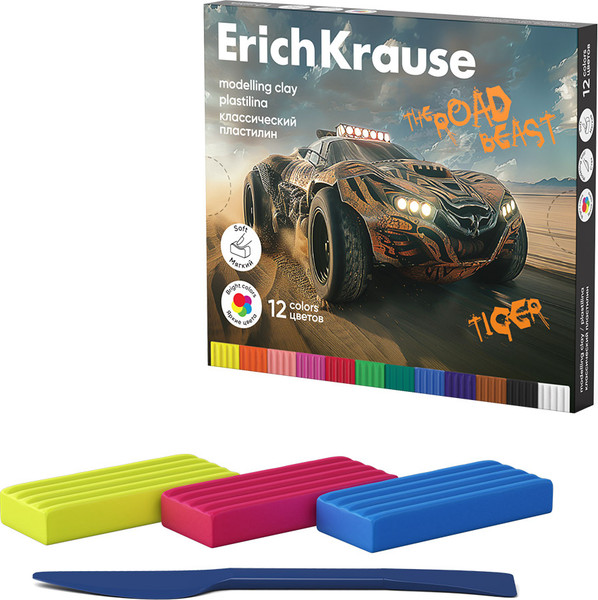 Изображение товара Пластилин Erich Krause Классический. Road Beast / 62977 (12цв)