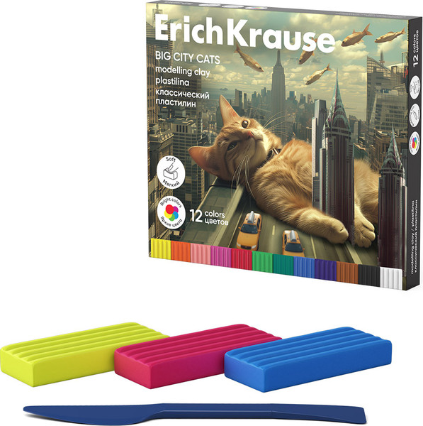 Изображение товара Пластилин Erich Krause Классический. Big City Cats / 62978 (12цв)