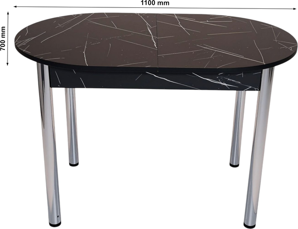 Изображение товара Обеденный стол СВД Юнио 110-140x70 / 055О.П20.Х (мрамор неро маркина/хром)