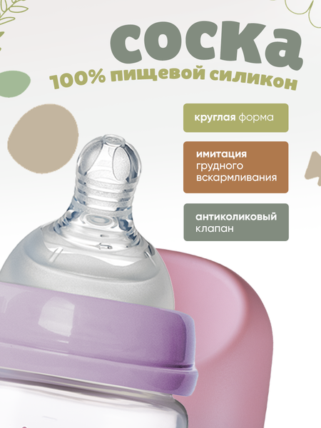 Изображение товара Бутылочка для кормления Be Baby Антиколиковая / R-01B/240 (240мл, розовый)