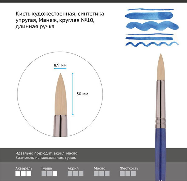 Изображение товара Кисть для рисования ГАММА Манеж. Синтетика №10 / 502010