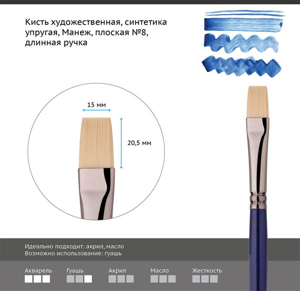 Изображение товара Кисть для рисования ГАММА Манеж. Синтетика №8 /501008