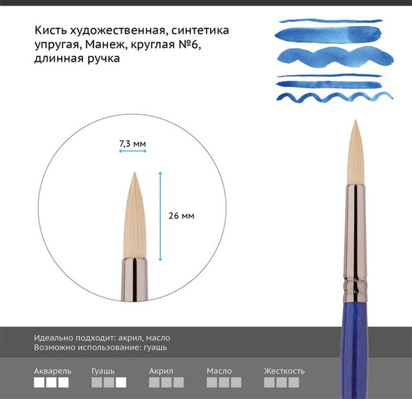 Изображение товара Кисть для рисования ГАММА Манеж. Синтетика №6 / 502006