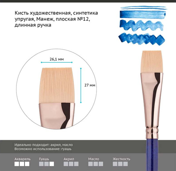 Изображение товара Кисть для рисования ГАММА Манеж. Синтетика №12 / 501012