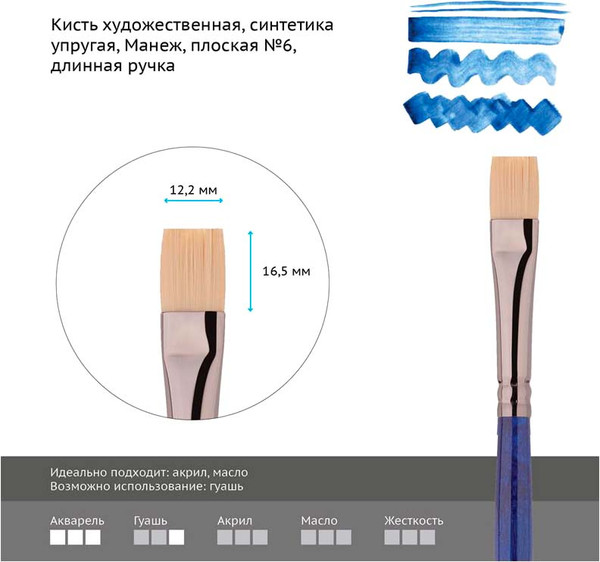Изображение товара Кисть для рисования ГАММА Манеж. Синтетика №6 / 501006