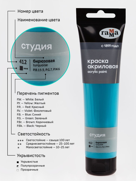 Изображение товара Акриловая краска ГАММА Студия / 2802110412 (110мл, бирюзовый)