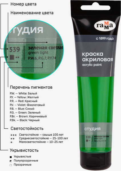 Изображение товара Акриловая краска ГАММА Студия / 2802110539 (110мл, светло-зеленый)
