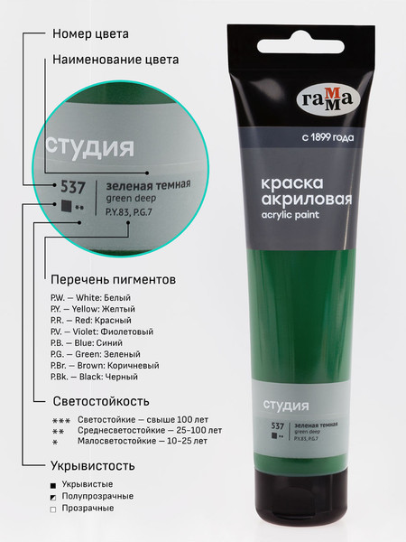 Изображение товара Акриловая краска ГАММА Студия / 2802110537 (110мл, темно-зеленый)