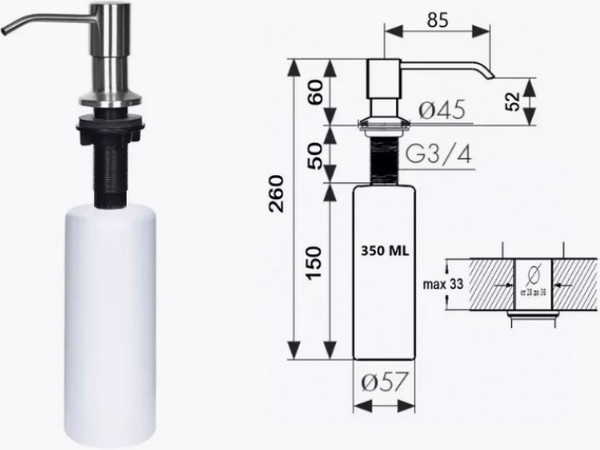 Изображение товара Мойка кухонная Wisent WS-35040/GER013 (с сифоном, дозатором и коландером)