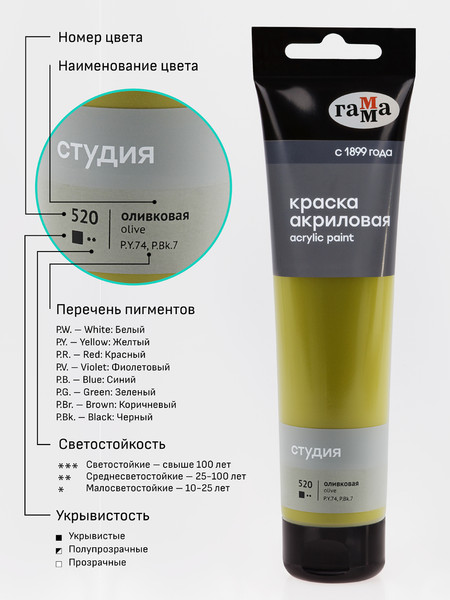 Изображение товара Акриловая краска ГАММА Студия / 2802110520 (110мл, оливковый)