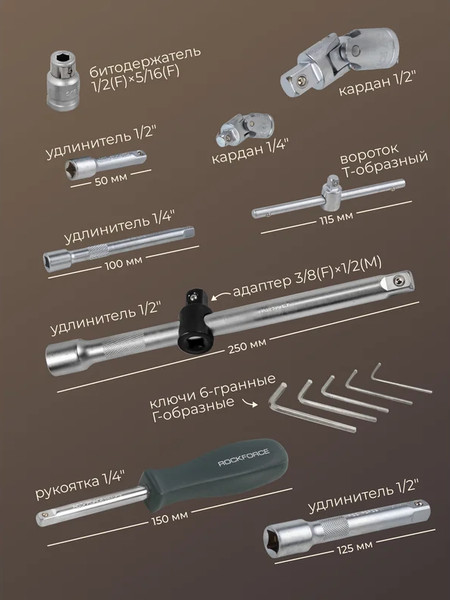 Изображение товара Универсальный набор инструментов RockForce RF-41082-5L New