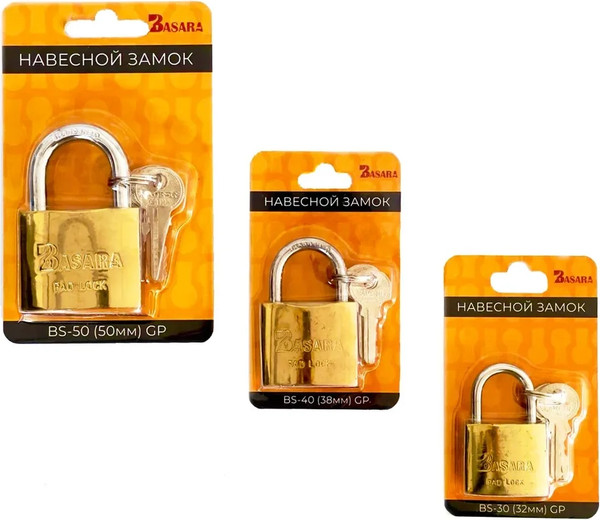 Изображение товара Замок навесной Basara 63мм BS-60 GP (золото, 3 ключа)