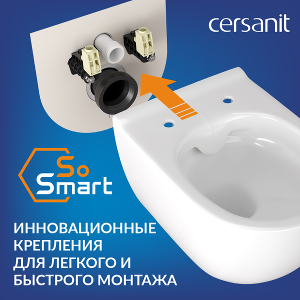 Изображение товара Унитаз подвесной с инсталляцией Cersanit City Smart CO DPL EO Slim + Link PRO / 68308 (с кнопкой Twins черный матовый/золото)
