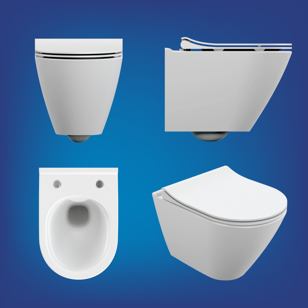 Изображение товара Унитаз подвесной с инсталляцией Cersanit City Smart CO DPL EO Slim + Link PRO / 68308 (с кнопкой Twins черный матовый/золото)