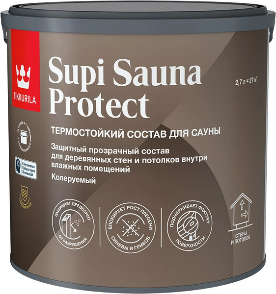Изображение товара Пропитка для дерева Tikkurila Supi Sauna Protect EP (2.7л)