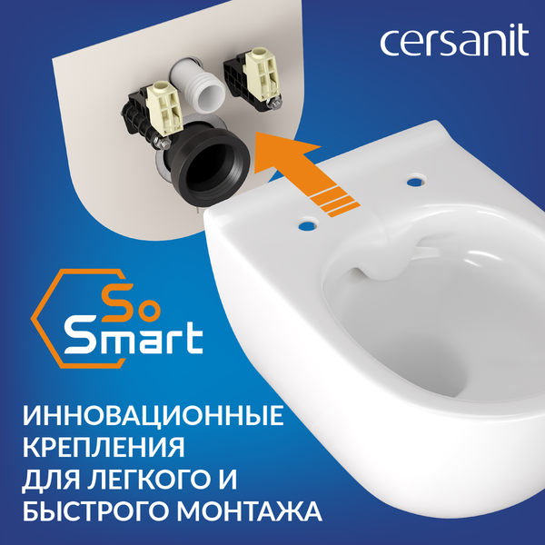 Изображение товара Унитаз подвесной с инсталляцией Cersanit Brasko Smart CO DPL EO Slim + Vector / 68302 (c кнопкой Twins хром глянцевый)