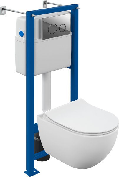 Изображение товара Унитаз подвесной с инсталляцией Cersanit Brasko Smart CO DPL EO Slim + Vector / 68302 (c кнопкой Twins хром глянцевый)