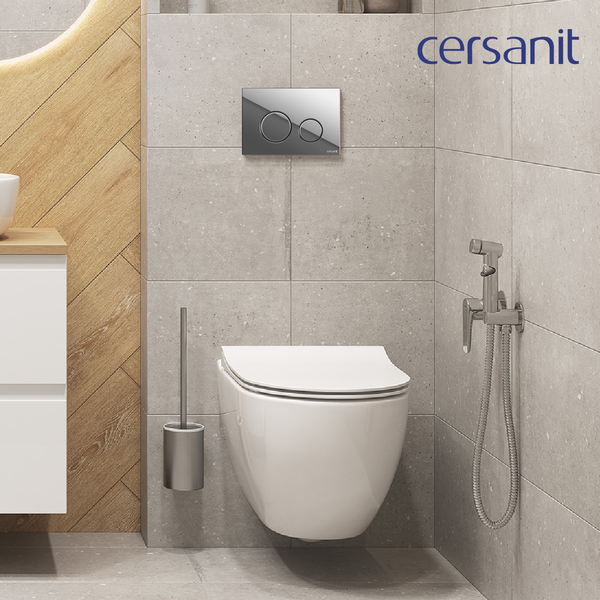 Изображение товара Унитаз подвесной с инсталляцией Cersanit Brasko Smart CO DPL EO Slim + Vector / 68302 (c кнопкой Twins хром глянцевый)
