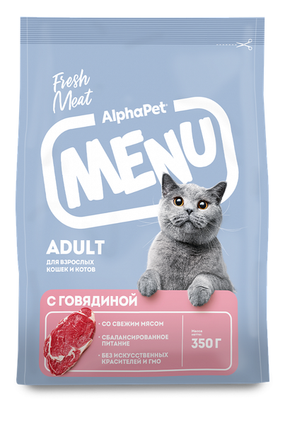 Изображение товара Сухой корм для кошек AlphaPet Menu с говядиной / 130000 (350г)