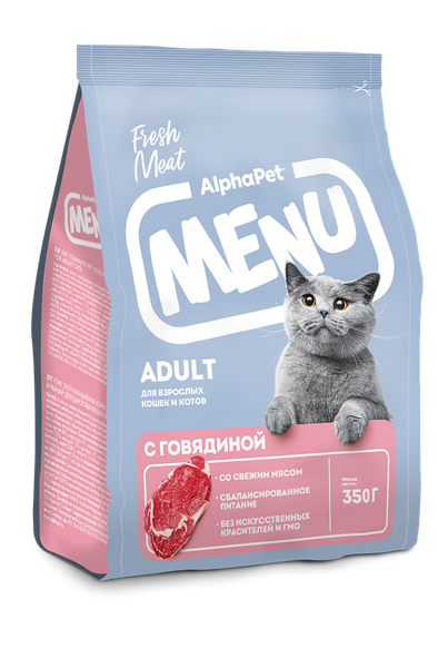 Изображение товара Сухой корм для кошек AlphaPet Menu с говядиной / 130000 (350г)