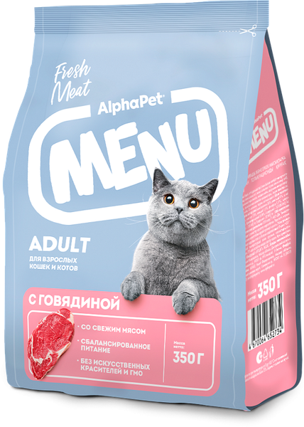 Изображение товара Сухой корм для кошек AlphaPet Menu с говядиной / 130000 (350г)