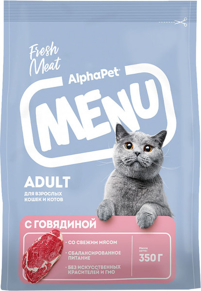 Изображение товара Сухой корм для кошек AlphaPet Menu с говядиной / 130001 (1.5кг)