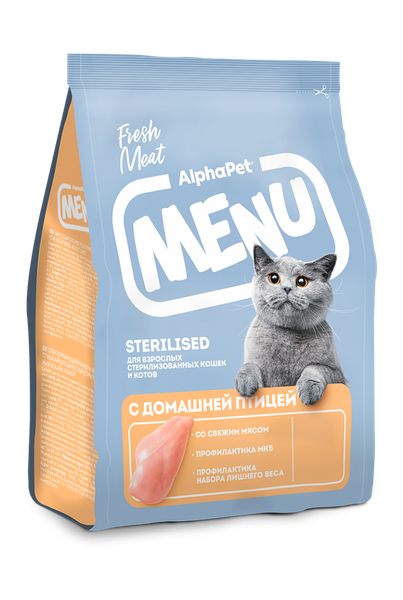 Изображение товара Сухой корм для кошек AlphaPet Menu для стерилизованных с птицей / 130004 (1.5кг)