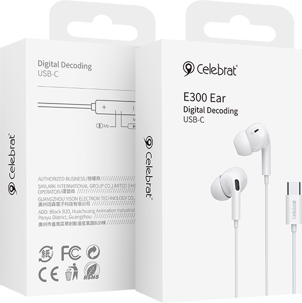 Изображение товара Наушники-гарнитура Celebrat E300 Ear Type-C (белый)
