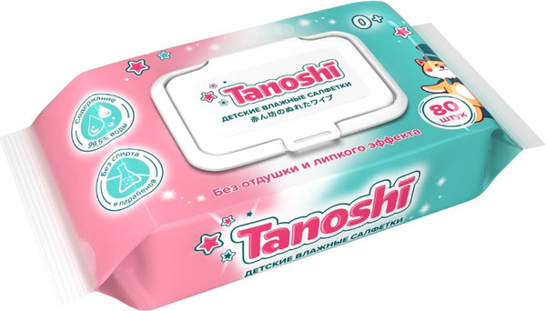 Изображение товара Влажные салфетки детские Tanoshi Baby wet wipes (80шт)