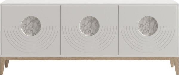 Изображение товара Тумба Involux Неаполь 212T002 (белый премиум с фрезеровкой/стеклянная вставка мрамор/опоры массив)