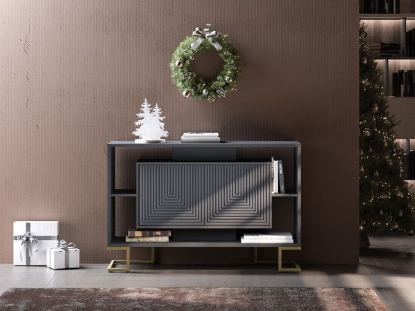 Изображение товара Тумба Involux Неаполь 227T112 (графит/черный матовый с фрезеровкой/металл золото)