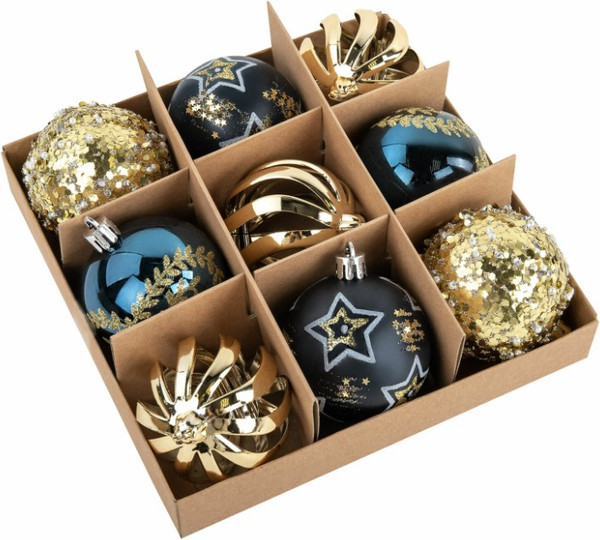 Изображение товара Набор шаров новогодних Золотая сказка 592177 (9шт, бирюзовый/золотой)