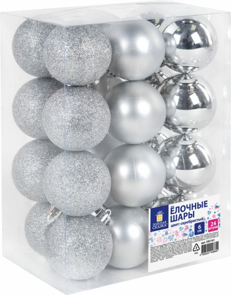 Изображение товара Набор шаров новогодних Золотая сказка 592161 (24шт, серебристый)