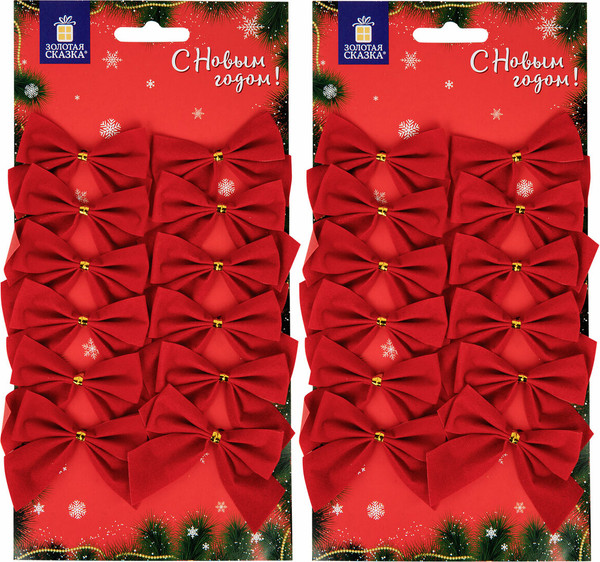 Изображение товара Набор елочных игрушек Золотая сказка Бантики / 592155 (24шт, красный)