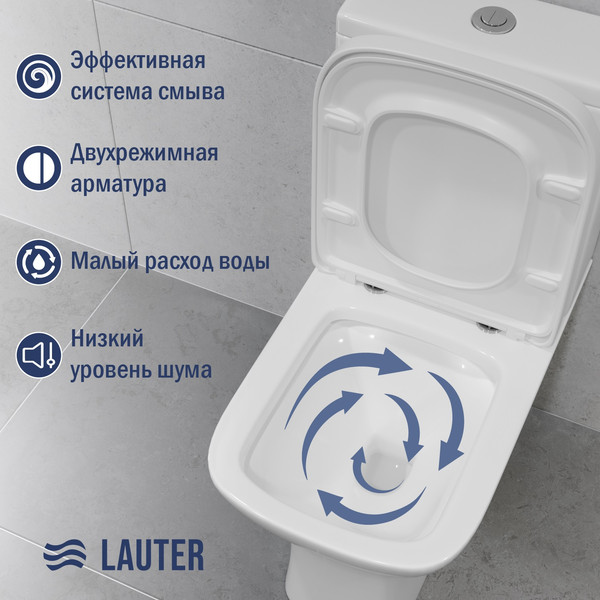 Изображение товара Унитаз напольный Lauter W214 с жестким сиденьем Soft Close / 2110214 (горизонтальный выпуск)