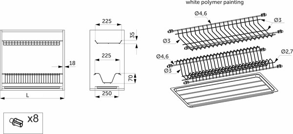 Изображение товара Сушилка для посуды встраиваемая Rejs 600 Standard 1 / 10 405 (белый, без коробки)