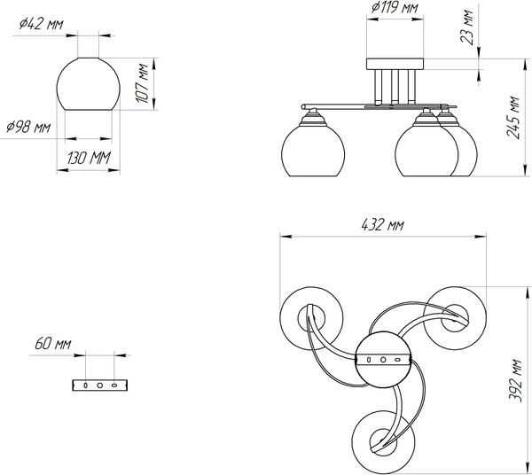 Изображение товара Люстра Элетех Лия НПБ 01-3x60-187 Е27 / 1005405438