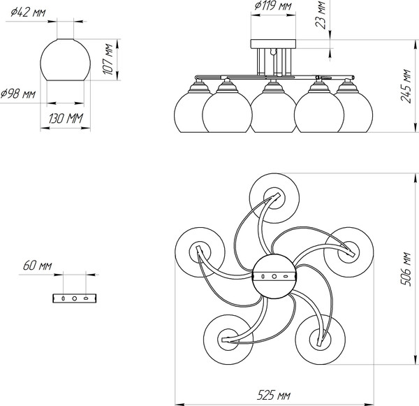 Изображение товара Люстра Элетех Лия НПБ 01-5x60-128 Е27 / 1005405439