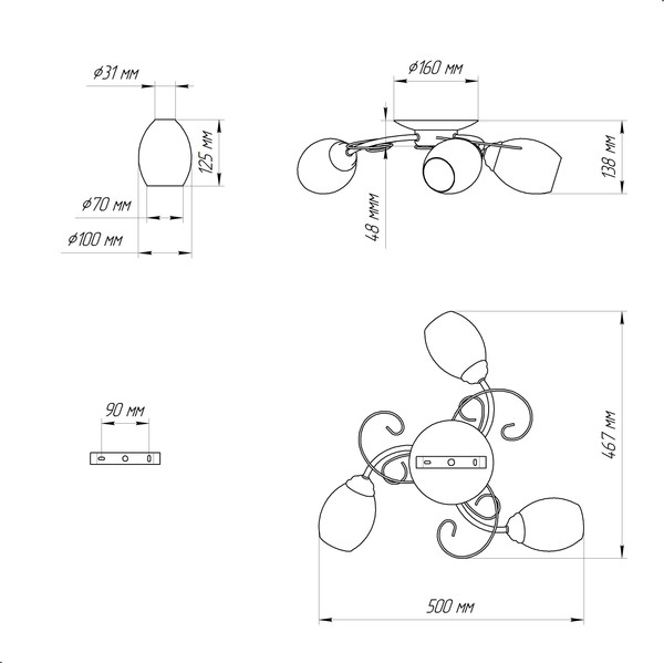 Изображение товара Люстра Элетех Сюита НПБ 01-3x60-166 Е14 / 1005405440