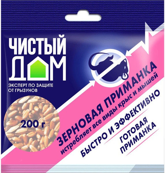 Изображение товара Средство для борьбы с вредителями Чистый дом Зерновая приманка от крыс и мышей (200гр)