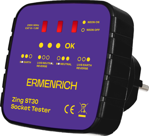 Изображение товара Тестер розетки Ermenrich Zing ST30 / 83818 (фиолетовый)